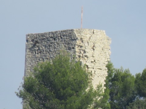 Agrandies très fortement au zoom, les ruines du château, vestiges de l'époque féodale